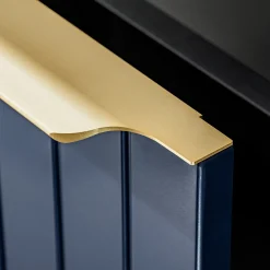 Garnero Arredamenti Mobile Bagno Sospeso-Mobile bagno sospeso 120cm con 2 lavabi, 2 specchi rotondi e colonna cannettato blu Deep