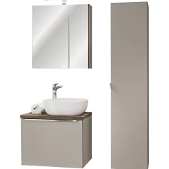 Garnero Arredamenti Mobile Bagno Sospeso-Mobile bagno sospeso 60cm con lavabo, mobile specchio e colonna grigio quercia Serif
