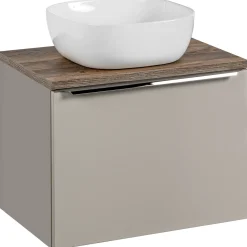Garnero Arredamenti Mobile Bagno Sospeso-Mobile bagno sospeso 60cm con lavabo, mobile specchio e colonna grigio quercia Serif