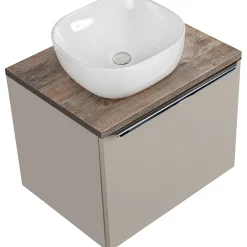Garnero Arredamenti Mobile Bagno Sospeso-Mobile bagno sospeso 60cm con lavabo, mobile specchio e colonna grigio quercia Serif