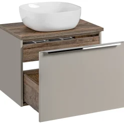 Garnero Arredamenti Mobile Bagno Sospeso-Mobile bagno sospeso 60cm con lavabo, mobile specchio e colonna grigio quercia Serif