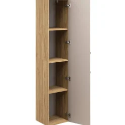Garnero Arredamenti Mobile Bagno Sospeso-Mobile bagno sospeso 120cm con 2 lavabi, colonna, pensile e base sospesa beige rovere Swim