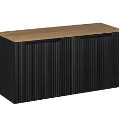 Garnero Arredamenti Mobile Bagno Sospeso-Mobile bagno sospeso 120cm cannettato 4 ante nero rovere Cleany