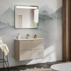 Garnero Arredamenti Mobile Bagno Sospeso-Mobile bagno sospeso 80cm con lavabo 2 cassetti beige cashmere Neutry
