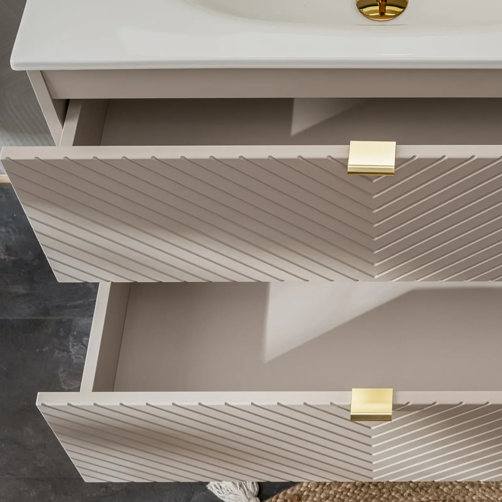 Garnero Arredamenti Mobile Bagno Sospeso-Mobile bagno sospeso 80cm con lavabo 2 cassetti beige cashmere Neutry