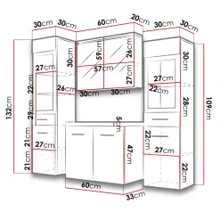 Garnero Arredamenti Mobile Bagno Sospeso-Mobile bagno sospeso 60cm con lavabo, specchio e 2 colonne Luz Bianco Lucido
