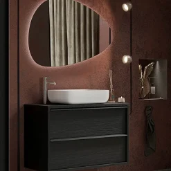 Garnero Arredamenti Mobile Bagno Sospeso-Mobile bagno sospeso 92cm con lavabo e specchio nero frassinato Absolut