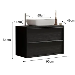 Garnero Arredamenti Mobile Bagno Sospeso-Mobile bagno sospeso 92cm con lavabo e specchio nero frassinato Absolut