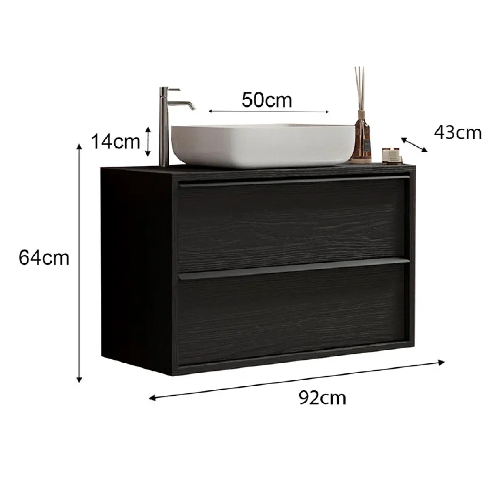 Garnero Arredamenti Mobile Bagno Sospeso-Mobile bagno sospeso 92cm con lavabo e specchio nero frassinato Absolut