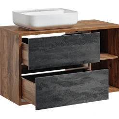 Garnero Arredamenti Mobile Bagno Sospeso-Mobile bagno sospeso 100cm con lavabo, mobile specchio e colonna rovere antracite Stony