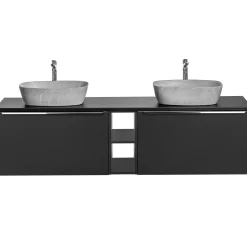 Garnero Arredamenti Mobile Bagno Sospeso-Mobile bagno sospeso 140cm con 2 lavabi, specchio e colonna nero Serif