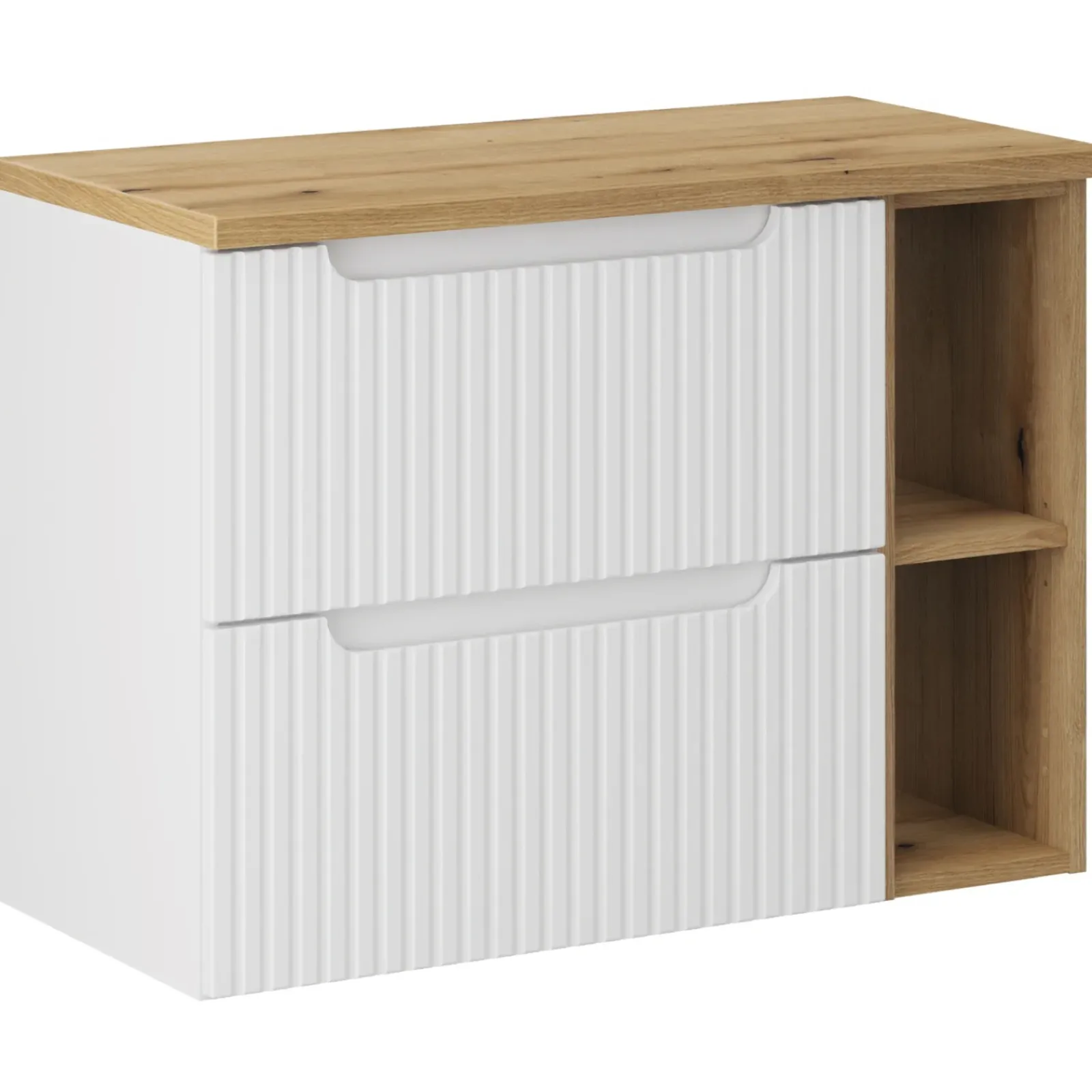 Garnero Arredamenti Mobile Bagno Sospeso-Mobile bagno sospeso 80cm cannettato 2 cassetti e vani bianco rovere Cleany Bianco Opaco