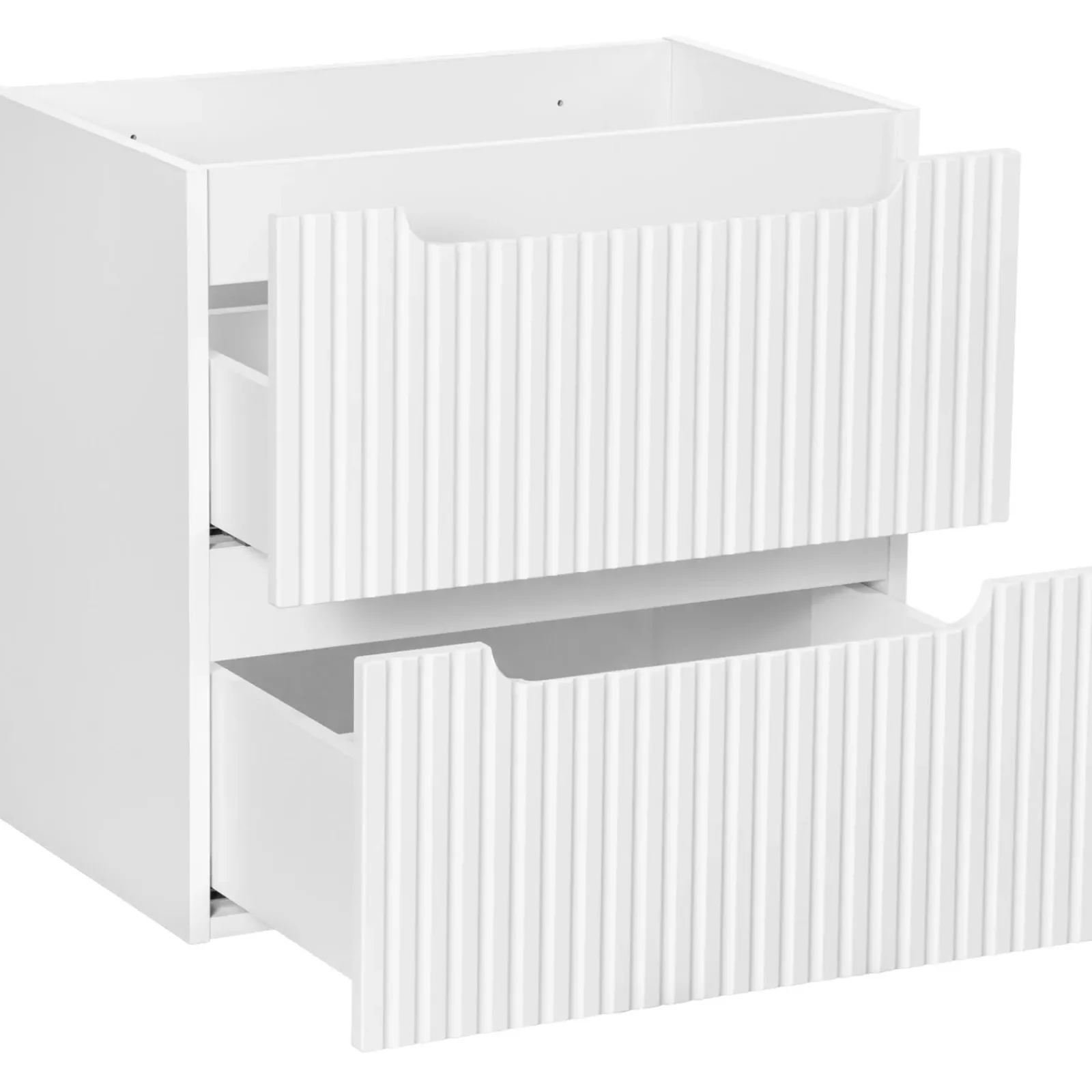 Garnero Arredamenti Mobile Bagno Sospeso-Mobile bagno sospeso 80cm cannettato 2 cassetti e vani bianco rovere Cleany Bianco Opaco