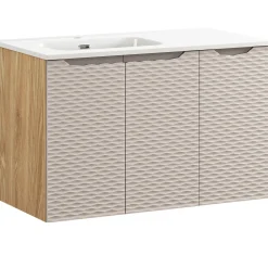 Garnero Arredamenti Mobile Bagno Sospeso-Mobile bagno sospeso 90cm con lavabo da incasso beige rovere Swim Beige - Rovere