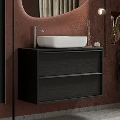 Garnero Arredamenti Mobile Bagno Sospeso-Mobile bagno sospeso 92cm con lavabo nero frassinato Absolut