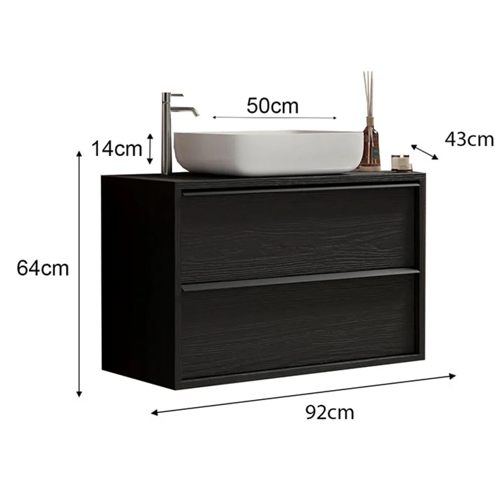 Garnero Arredamenti Mobile Bagno Sospeso-Mobile bagno sospeso 92cm con lavabo nero frassinato Absolut
