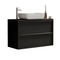 Garnero Arredamenti Mobile Bagno Sospeso-Mobile bagno sospeso 92cm con lavabo nero frassinato Absolut