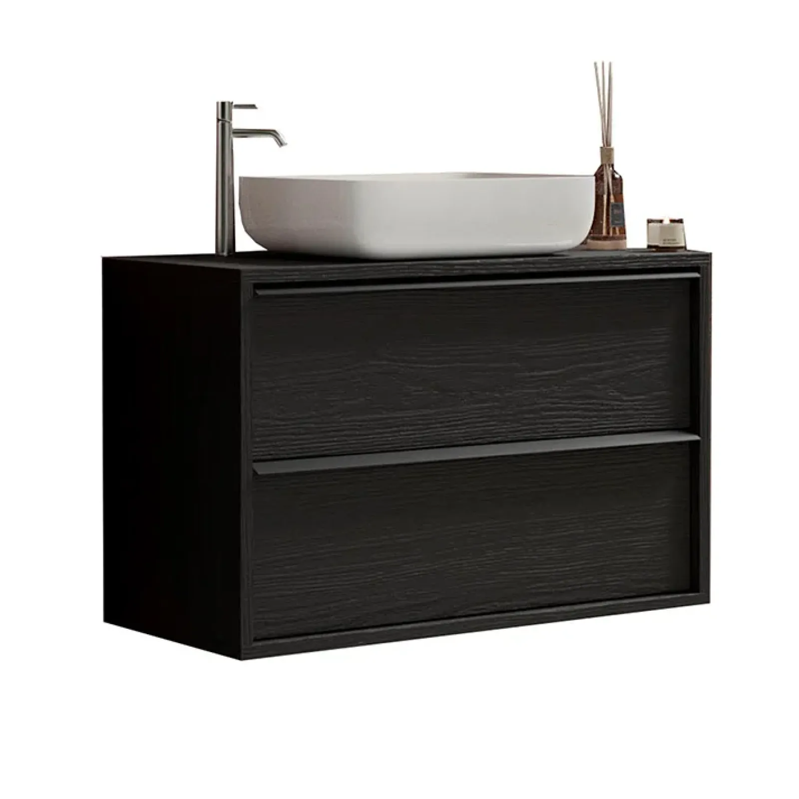Garnero Arredamenti Mobile Bagno Sospeso-Mobile bagno sospeso 92cm con lavabo nero frassinato Absolut