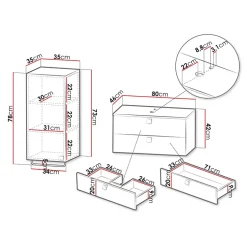 Garnero Arredamenti Mobile Bagno Sospeso-Mobile bagno sospeso 80cm con pensile 2 cassetti bianco Bursa 3 Bianco Lucido - Oro