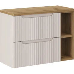 Garnero Arredamenti Mobile Bagno Sospeso-Mobile bagno sospeso 80cm cannettato 2 cassetti e vani rovere Cleany Beige
