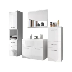 Garnero Arredamenti Mobile Bagno Sospeso-Mobile bagno sospeso 60cm con lavabo, specchio e colonne Loretta Bianco Lucido