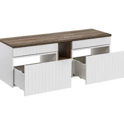 Garnero Arredamenti Mobile Bagno Sospeso-Mobile bagno sospeso 140cm cannettato 2 cassettoni quercia Autentic Bianco