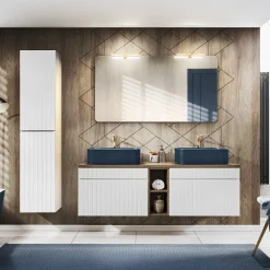 Garnero Arredamenti Mobile Bagno Sospeso-Mobile bagno sospeso 140cm cannettato 2 cassettoni quercia Autentic Bianco