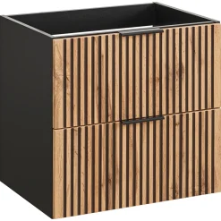 Garnero Arredamenti Mobile Bagno Sospeso-Mobile bagno sospeso 60cm cm con lavabo nero da incasso quercia antracite Limpid