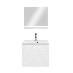 Garnero Arredamenti Mobile Bagno Sospeso-Mobile bagno sospeso 60cm con lavabo e specchio serigrafato bianco Baden 10 Bianco Lucido