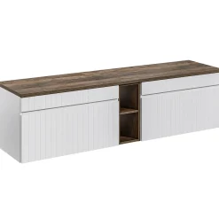 Garnero Arredamenti Mobile Bagno Sospeso-Mobile bagno sospeso 180cm cannettato 2 cassettoni quercia Autentic Bianco