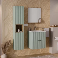 Garnero Arredamenti Mobile Bagno Sospeso-Mobile bagno sospeso 50cm cannettato con lavabo 2 cassetti verde salvia Greeny