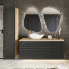 Garnero Arredamenti Mobile Bagno Sospeso-Mobile bagno sospeso 100cm con lavabo e colonna nero rovere Swim