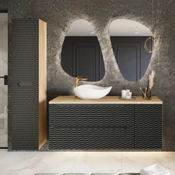 Garnero Arredamenti Mobile Bagno Sospeso-Mobile bagno sospeso 100cm con lavabo e colonna nero rovere Swim