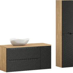 Garnero Arredamenti Mobile Bagno Sospeso-Mobile bagno sospeso 100cm con lavabo e colonna nero rovere Swim