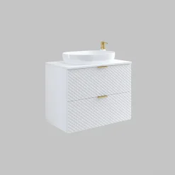 Garnero Arredamenti Mobile Bagno Sospeso-Mobile bagno sospeso 80cm con colonna bianco frontali decorati Konny Bianco Lucido - Bianco opaco