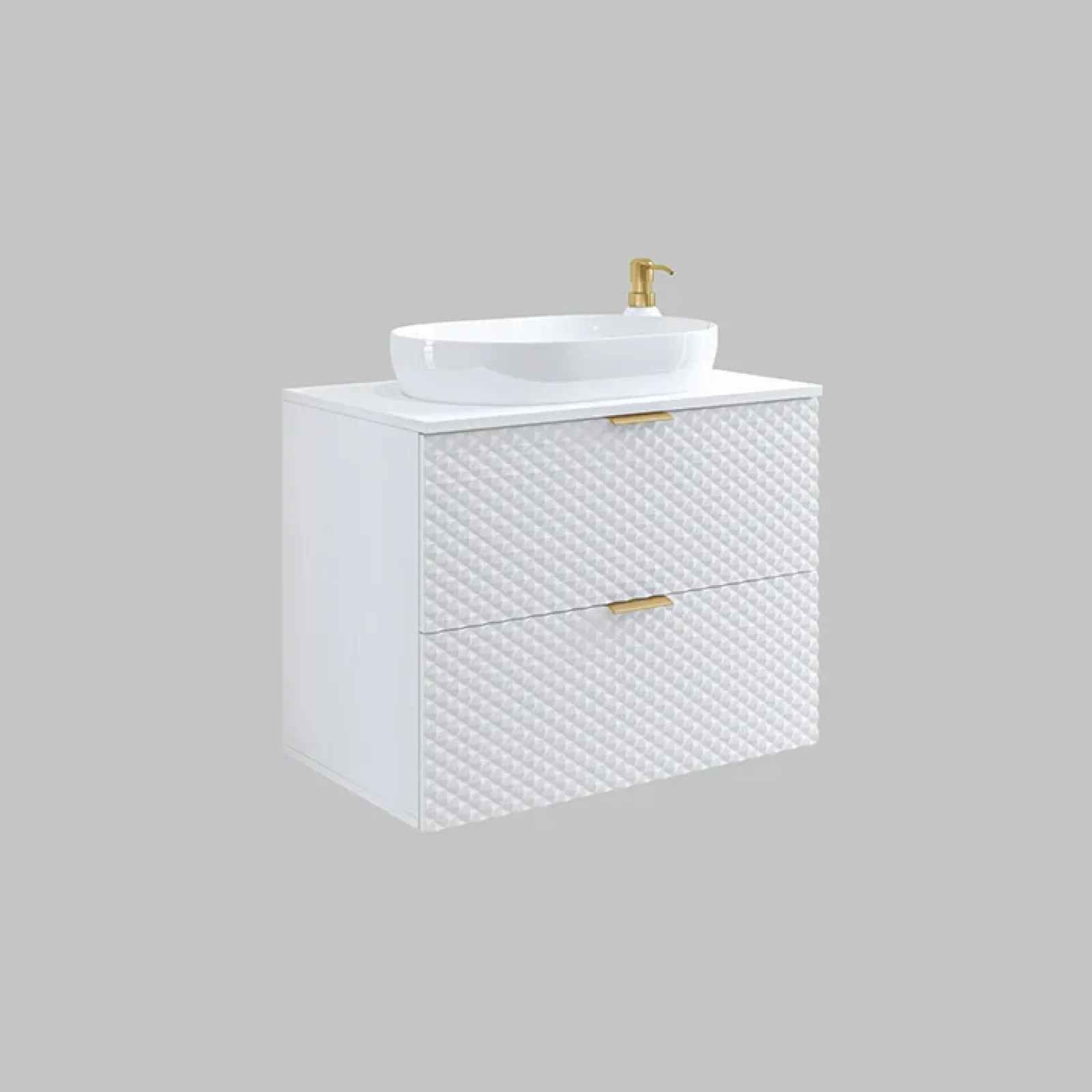 Garnero Arredamenti Mobile Bagno Sospeso-Mobile bagno sospeso 80cm con colonna bianco frontali decorati Konny Bianco Lucido - Bianco opaco