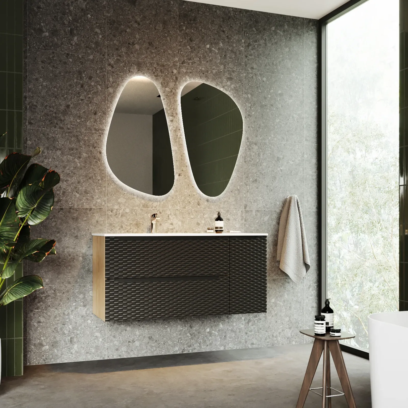 Garnero Arredamenti Mobile Bagno Sospeso-Mobile bagno sospeso 120cm con lavabo da incasso nero rovere Swim Nero - Rovere
