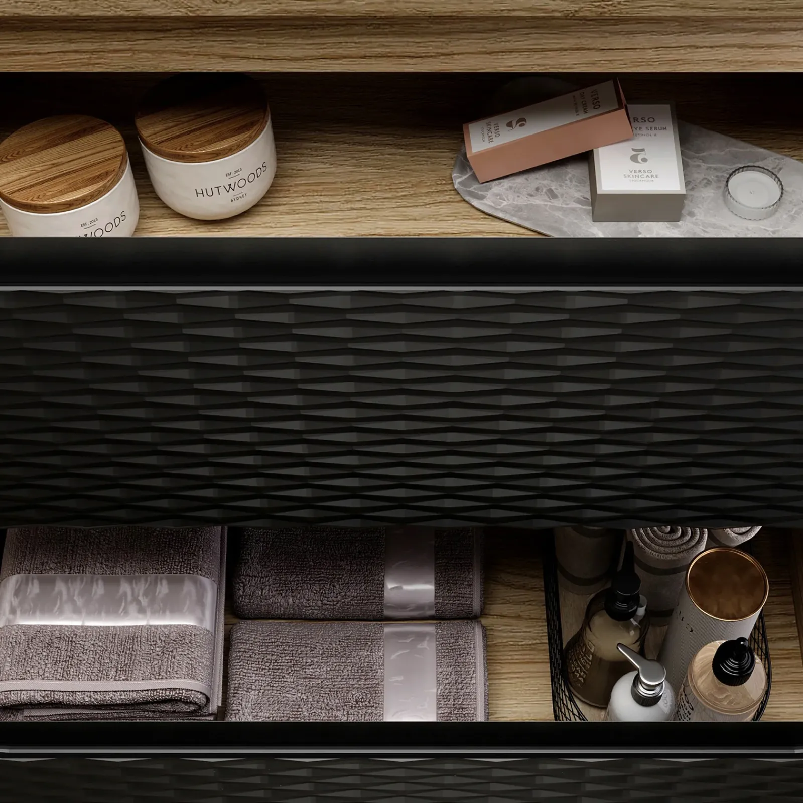 Garnero Arredamenti Mobile Bagno Sospeso-Mobile bagno sospeso 120cm con lavabo da incasso nero rovere Swim Nero - Rovere