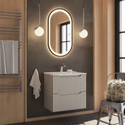 Garnero Arredamenti Mobile Bagno Sospeso-Mobile bagno sospeso 60cm cannettato con lavabo 2 cassetti Cleany Beige