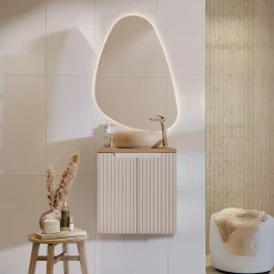 Garnero Arredamenti Mobile Bagno Sospeso-Mobile bagno sospeso 50cm cannettato 2 ante rovere Cleany Beige