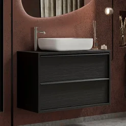 Garnero Arredamenti Mobile Bagno Sospeso-Mobile bagno sospeso 79cm con lavabo 2 cassetti nero frassinato Absolut