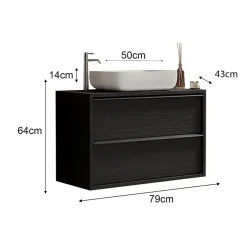 Garnero Arredamenti Mobile Bagno Sospeso-Mobile bagno sospeso 79cm con lavabo 2 cassetti nero frassinato Absolut