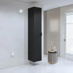 Garnero Arredamenti Mobile Bagno Sospeso-Mobile bagno sospeso 61cm con colonna nero frontali decorati Konny Nero Lucido - Nero opaco
