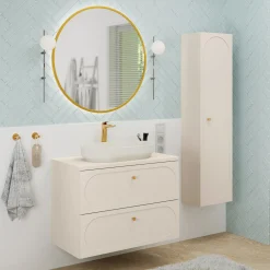 Garnero Arredamenti Mobile Bagno Sospeso-Mobile bagno sospeso 80cm fresato 2 cassetti beige Sand