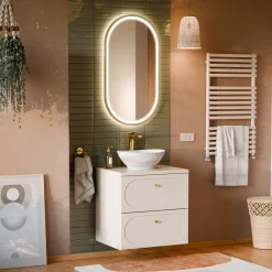 Garnero Arredamenti Mobile Bagno Sospeso-Mobile bagno sospeso 60cm fresato 2 cassetti beige Sand