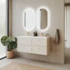 Garnero Arredamenti Mobile Bagno Sospeso-Mobile bagno sospeso fresato 120cm con lavabo 4 cassetti beige Sand