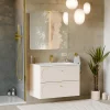 Garnero Arredamenti Mobile Bagno Sospeso-Mobile bagno sospeso fresato 80cm con lavabo 2 cassetti beige Sand