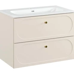 Garnero Arredamenti Mobile Bagno Sospeso-Mobile bagno sospeso fresato 80cm con lavabo 2 cassetti beige Sand