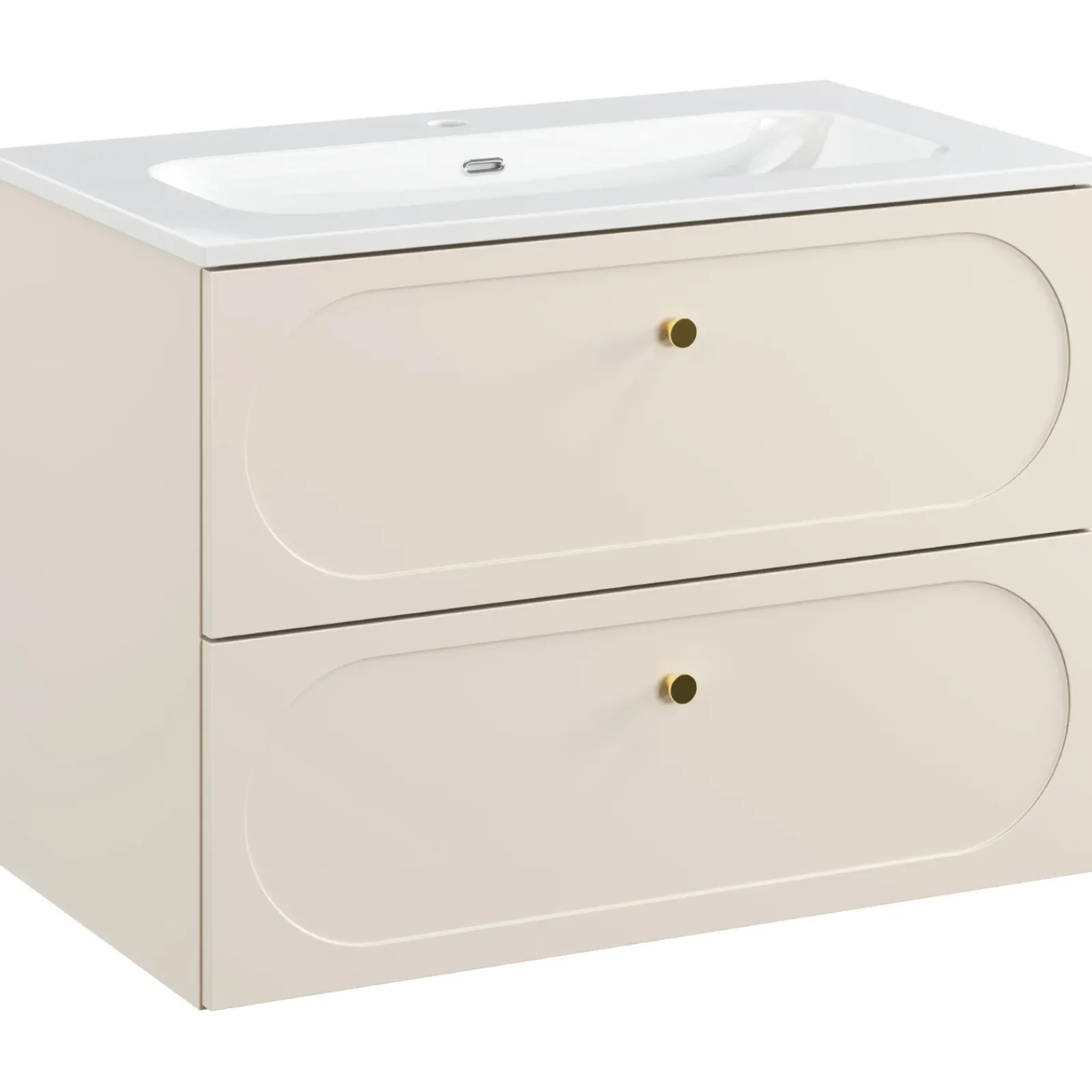 Garnero Arredamenti Mobile Bagno Sospeso-Mobile bagno sospeso fresato 80cm con lavabo 2 cassetti beige Sand