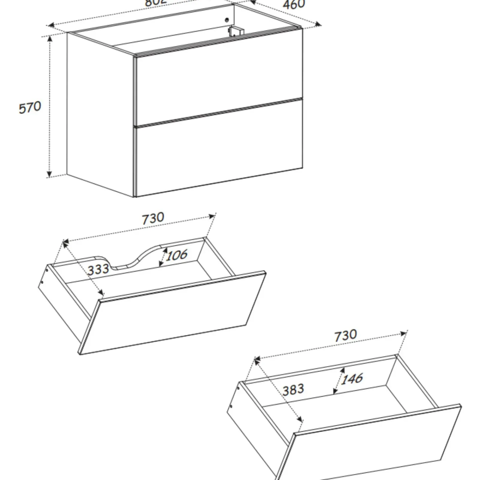 Garnero Arredamenti Mobile Bagno Sospeso-Mobile bagno sospeso fresato 80cm con lavabo 2 cassetti beige Sand